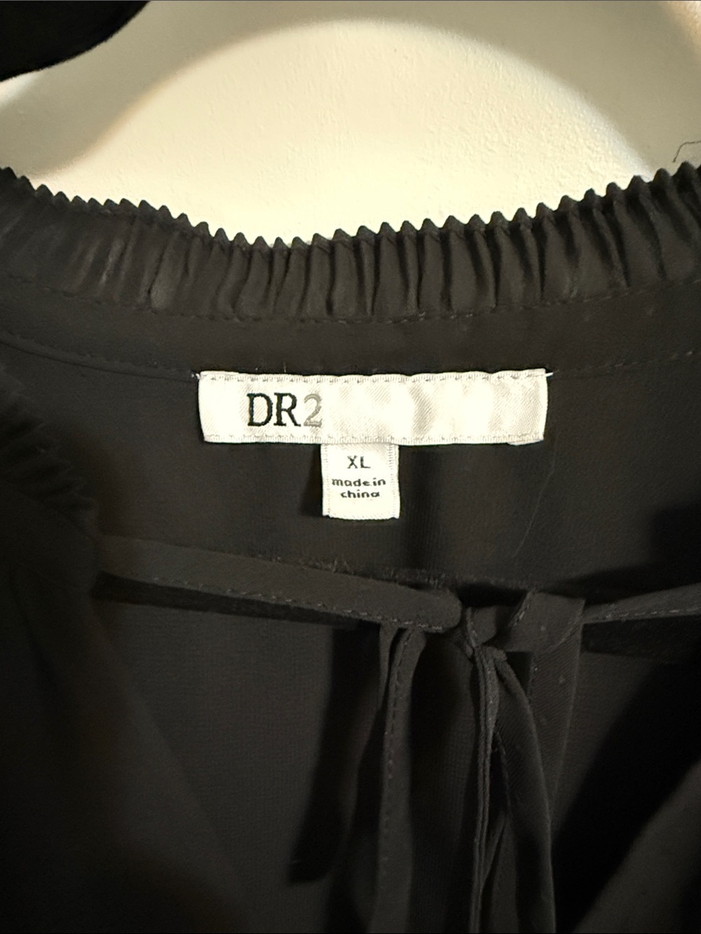 DR2 Black Sleeveless Tie-Neck Camisole with Pleated Trim - Picture 3 of 5